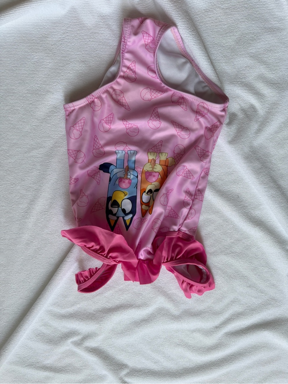 Girls' Pink One-Piece Swim Suit with Cute Cartoon Characters